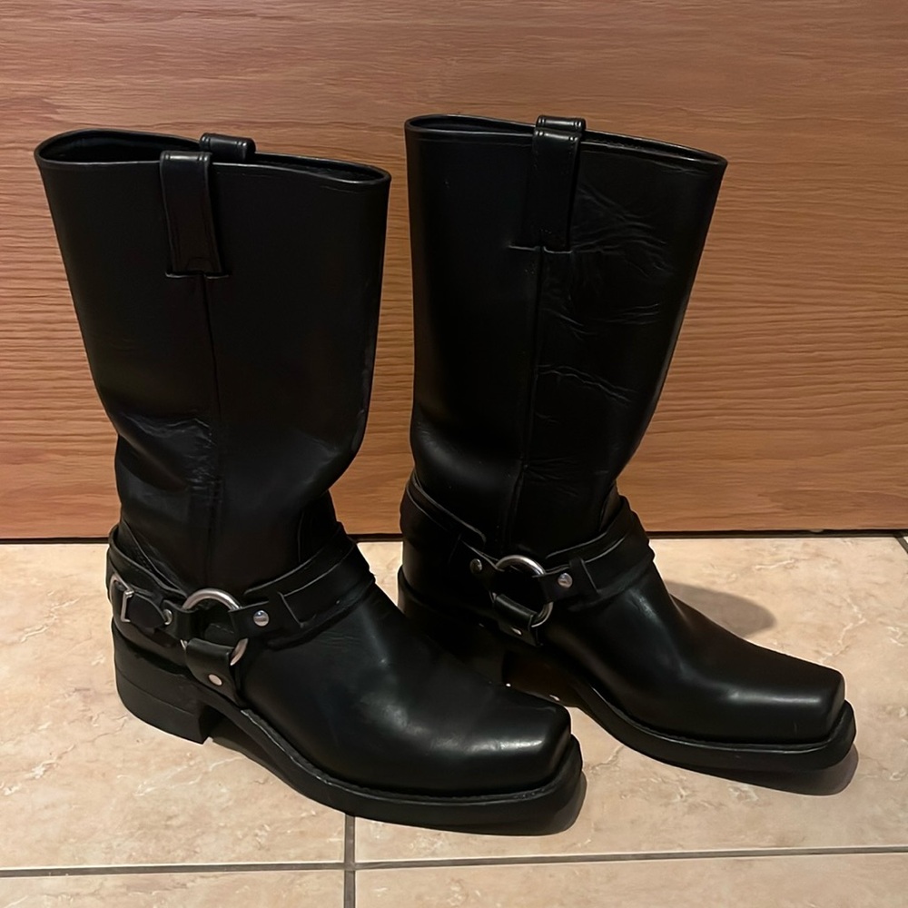 Frye Black Talk Leather Harness Biker Boots 8.5 M Women’s